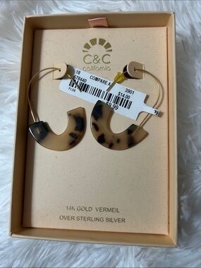 C&C California Tortoiseshell Hoop Earrings - Brown & Black with Gold Accents